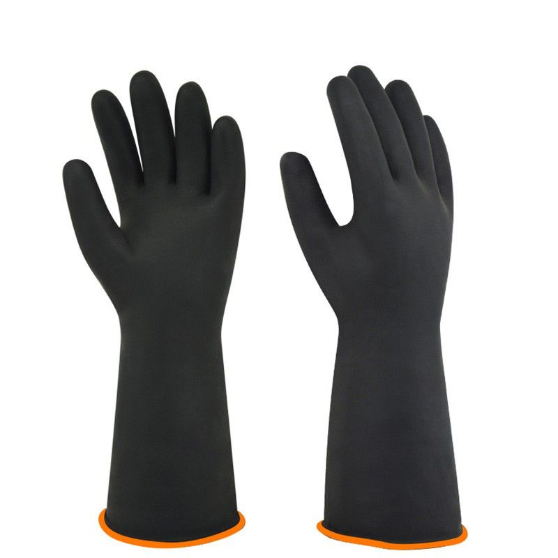 Acid Resistant Natural Anti-Slip Latex Gloves Heavy Duty Rubber Gloves/Protective Safety Work Gloves Black Chemical Industry