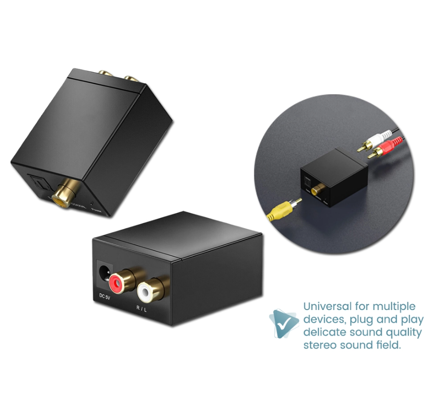 DIGITAL OPTICAL TOSLINK COAXIAL TO ANALOG RCA AUDIO CONVERTER