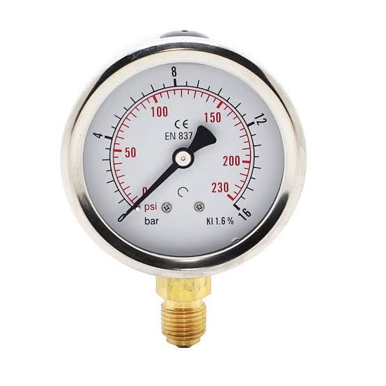 AUTOMA FULLY SS PRESSURE ,OIL FILLED,DIAMETER : 63MM, Bottom : CON 1/4'', Range 0-7 bar. Model AGB52