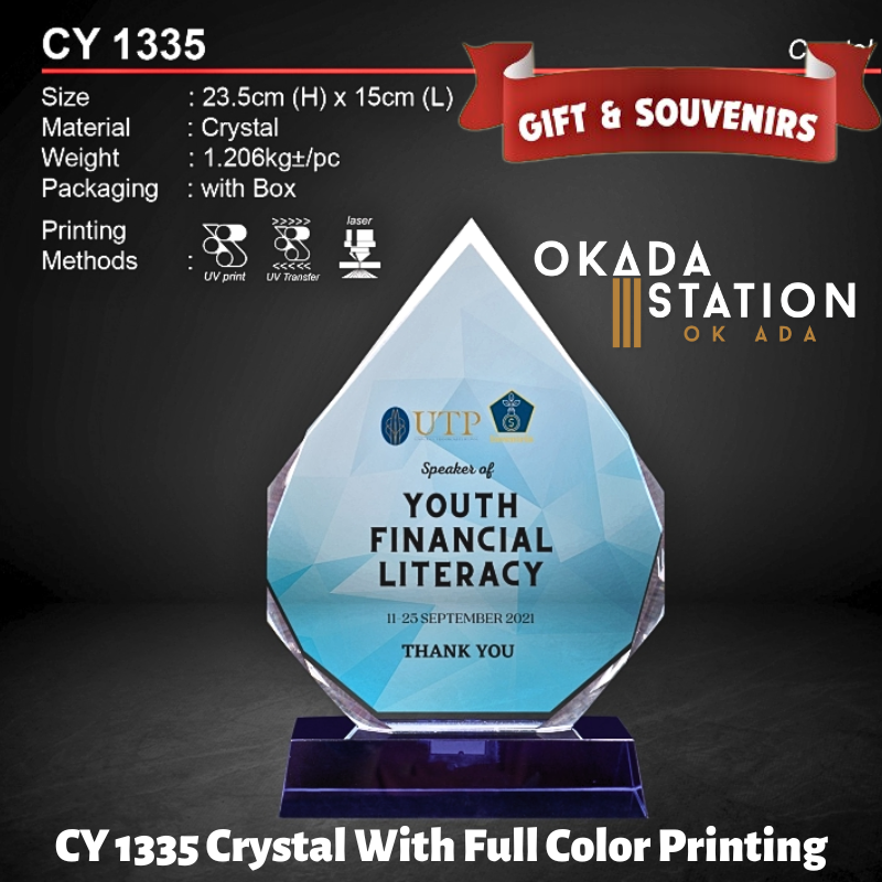 GIFT & SOUVENIRS : CY 1335 CRYSTAL WITH FULL COLOR PRINTING / CRYSTAL AWARD / AWARD TROPHY / TROFI / 23.5CM(H) / 1PC