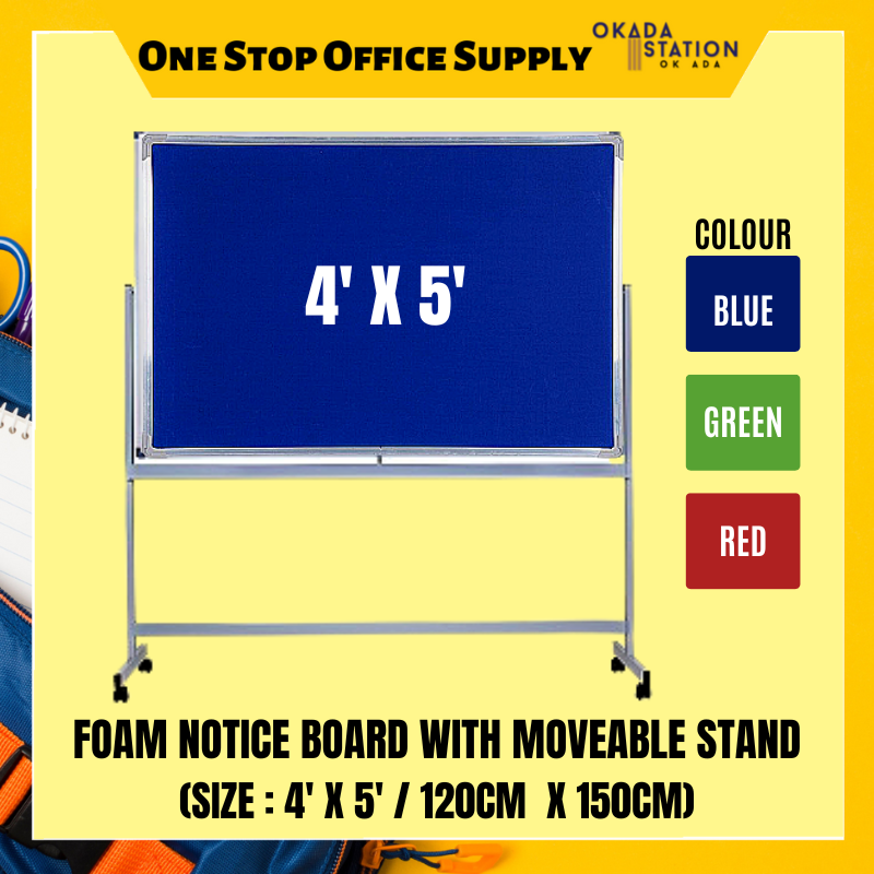 COL4' X 5'UR FOAM NOTICE BOARD WITH MOVEABLE STAND 4' X 5' COLOUR FOAM NOTICE BOARD WITH MOVEABLE STAND / FOAM BOARD / NOTICE BOARD / COLOUR FOAM BOARD / BOARD WITH ALUMINIUM FRAME / FOAM BOARD WITH MULTI STAND / BOARD WITH STAND / FNB-45 + ST2