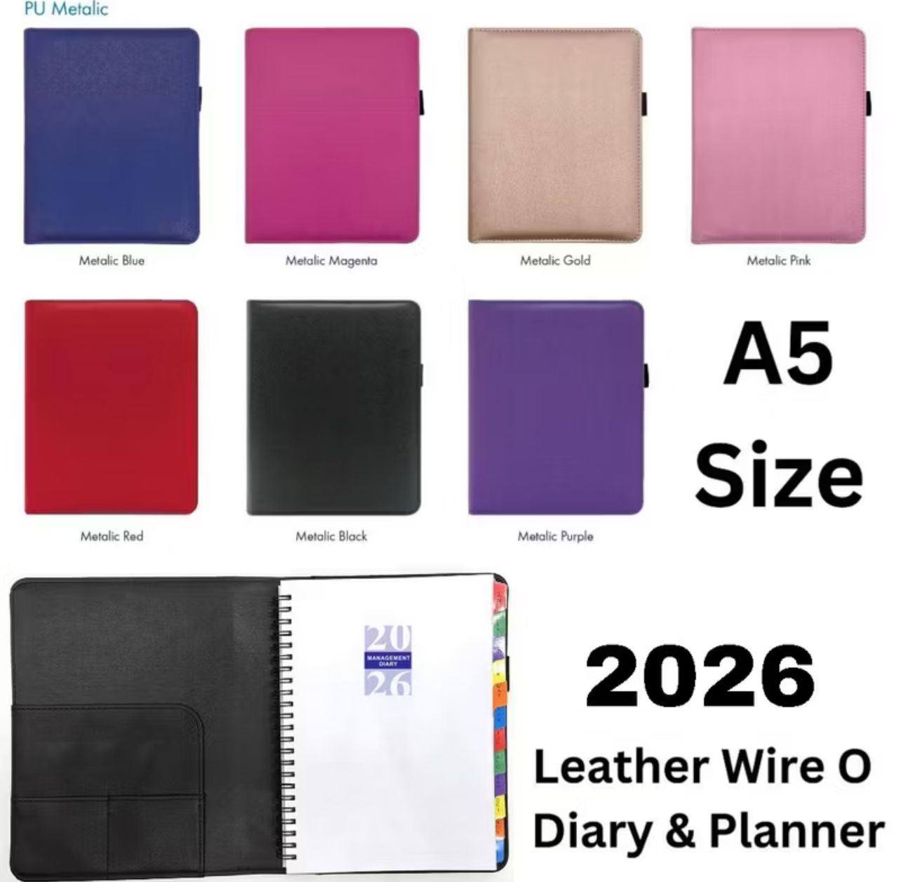 Diary Planner A5 PU Leather W1003 Wire O Monthly Planner Notebook