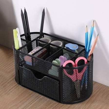 BBD Multifunctional Metal Wrought Iron 9 Grid Pen Holder Stationery with Drawer Compartment Storage Box HM307