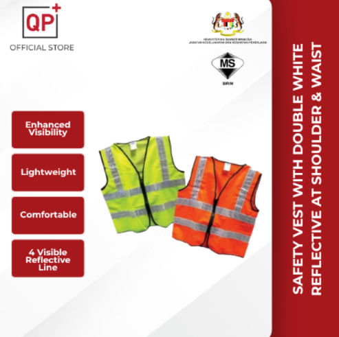 SAFETY VEST WITH DOUBLE WHITE REFLECTIVE AT SHOULDER & WAIST BAJU KESELAMATAN CAHAYA-GREEN x2