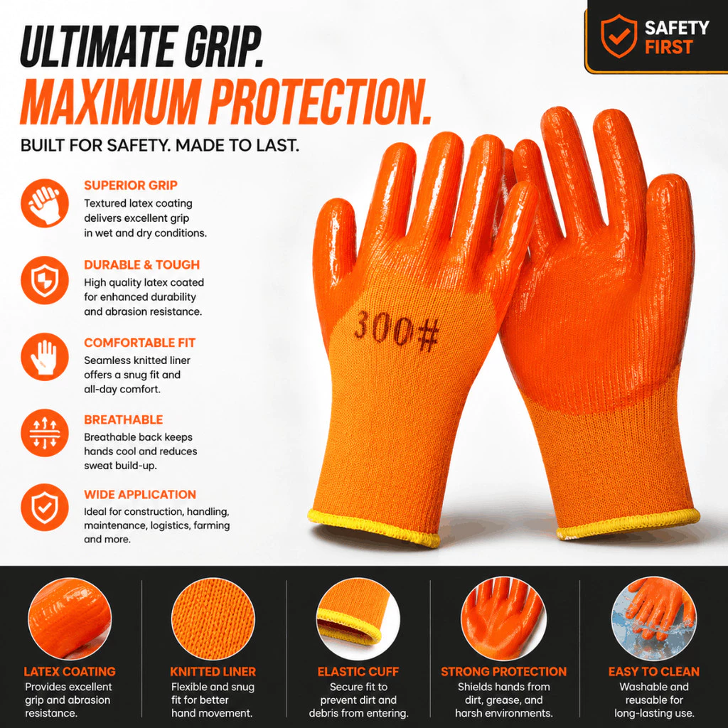 12pr ASG700 Orange Latex AWE Glass Glove