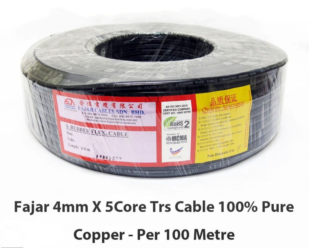 Fajar TRS 4mm X 5core TRS Cable 100% Pure Copper(100M) For 3 Phase