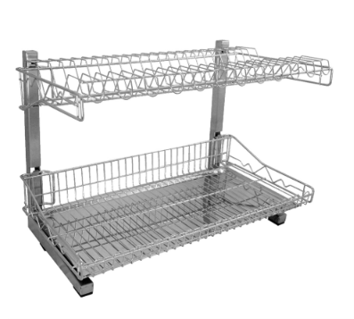 304 Stainless Steel Dish Rack Telescopic Kitchen Dish Drainer Rack Rak Pinggan Mangkuk 2 Tiers-43cm