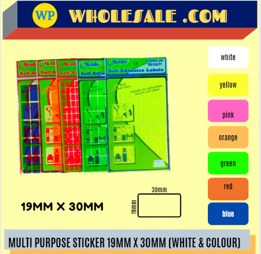 LABEL / MULTI PURPOSE / 19MM X 30MM / ALL COLOUR / STICKER LABEL / COLOUR LABEL