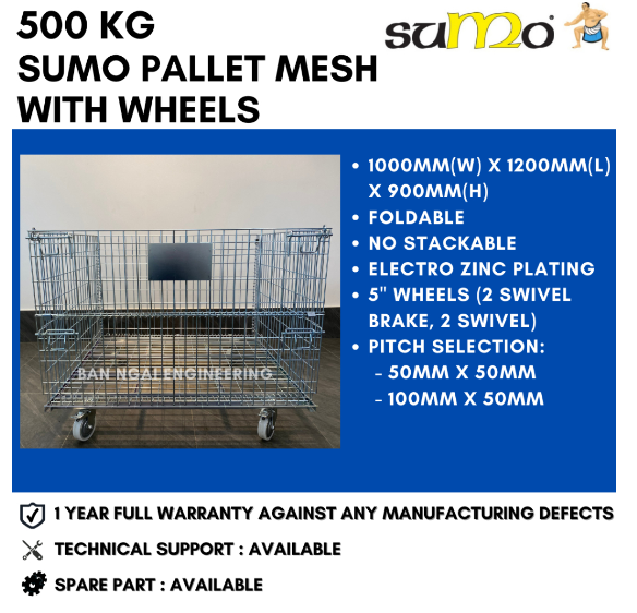 500KG SUMO PALLET MESH WITH WHEELS FOLDABLE NO STACKABLE PALLET CAGE | HEAVY DUTY | LOCAL MANUFACTURER | 1 YEAR WARRANTY