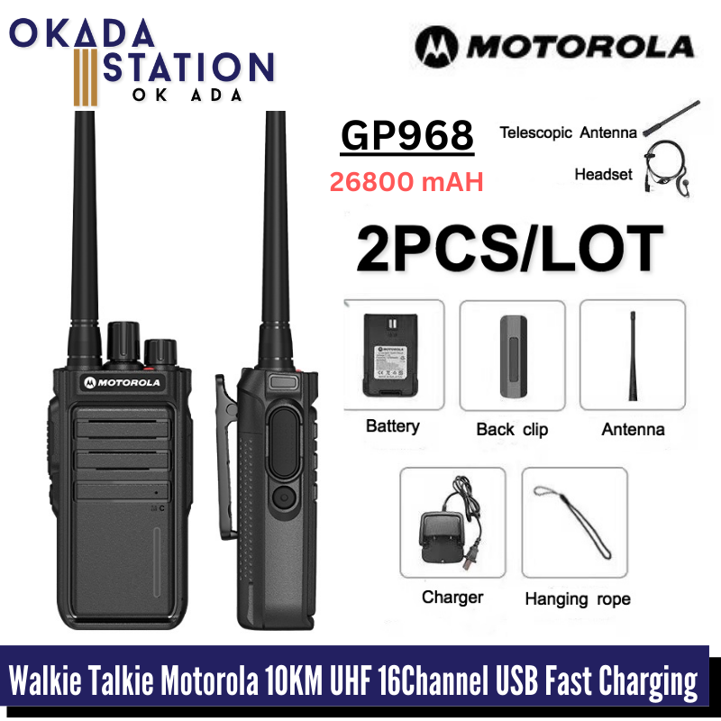 Motorola Walkie Talkie 10KM (UHF 400-470MHz )USB Fast Charging -(2Units/Set) / Handy Talky / Walkie Talkie / 50W / 26800mAH / 8KM / GP968 / 16 Channel