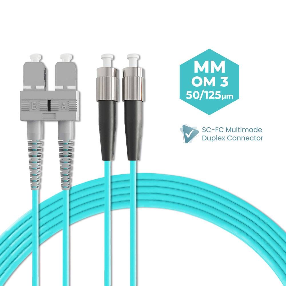 SC-FC 50/125 OM3 MULTIMODE DUPLEX FIBER OPTIC PATCH CABLE 3M 5M 10M