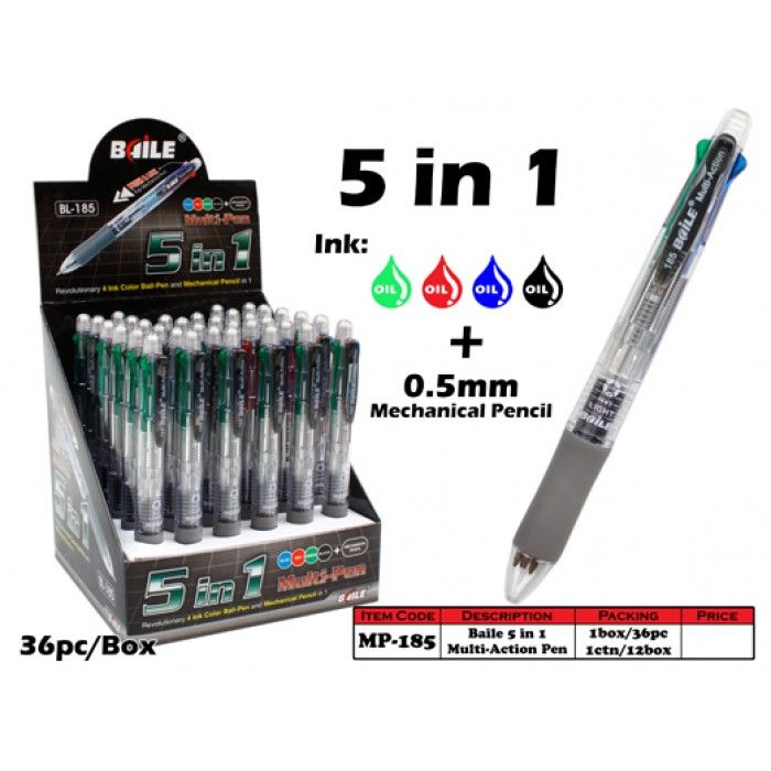 BAILE 5 IN 1 PEN / MECH PENCIL 36PCS/BOX