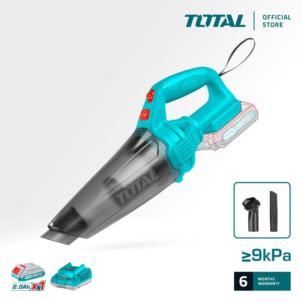 TOTAL LI-ION VACUUM CLEANER (20V) WITH HEPA FILTER (0.5L) + 2.0AH BATTERY + CHARGER + NOZZLE + BRUSH P20S TVLI20126