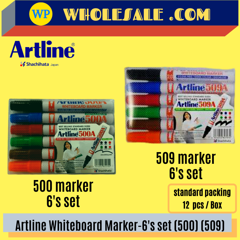 ARTLINE 509 / MARKER PEN / WHITEBOARD MARKER / 509A / EK-509A / 6 IN 1 / SET OF 6 / 5.0MM / PEN MARKER / ALL COLOUR / PEN PAPAN PUTIH