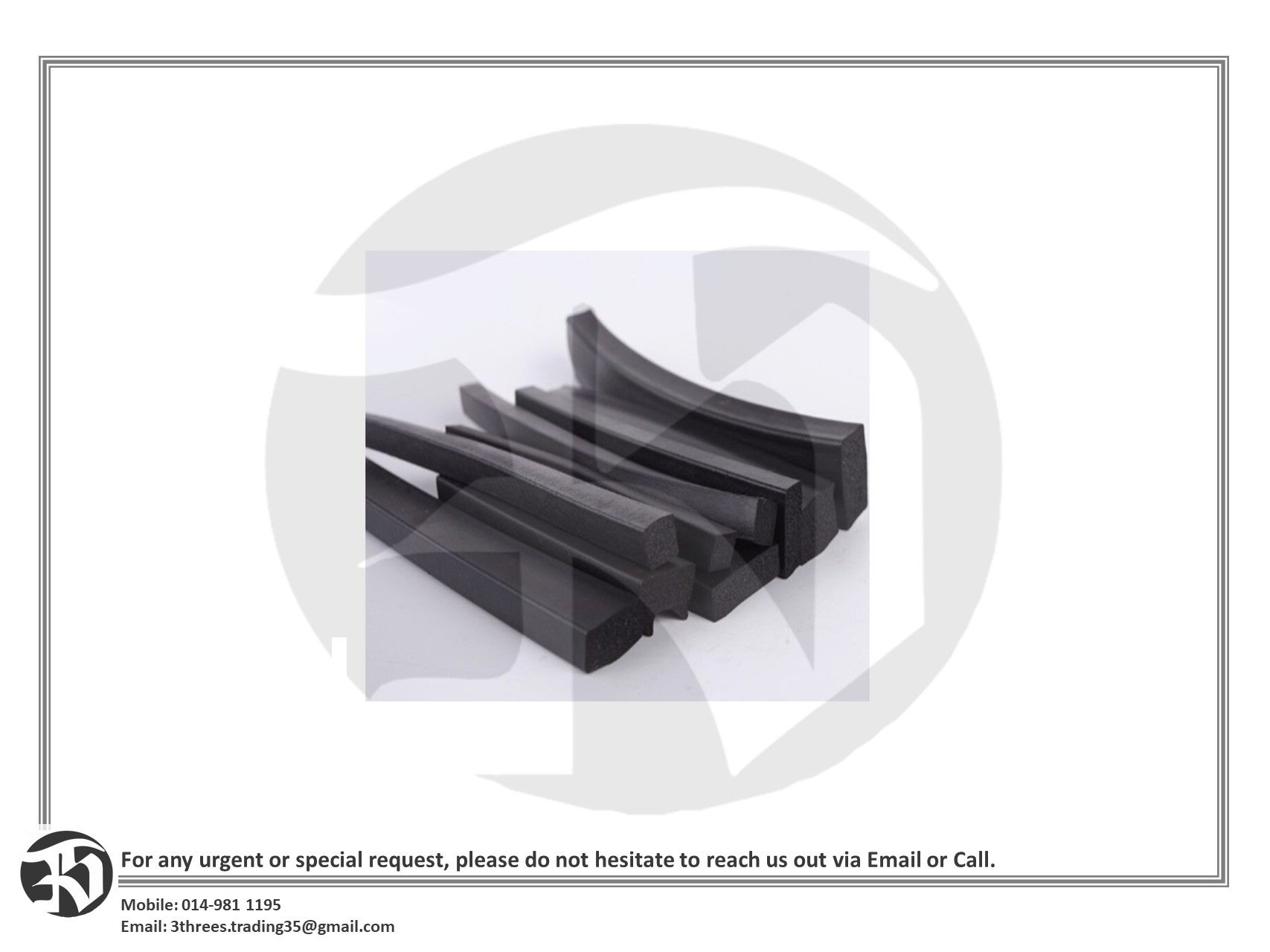 EPDM Foamed Rubber Square Type Sealing Strip Sound Proofing/Dustproof 11x6mm / 20x5mm