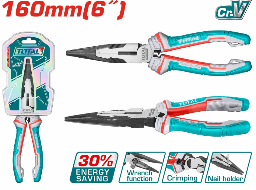 TOTAL HIGH LEVERAGE LONG NOSE PLIERS LONG ARM SAVE 30% STRENGTH (6") THT220606S