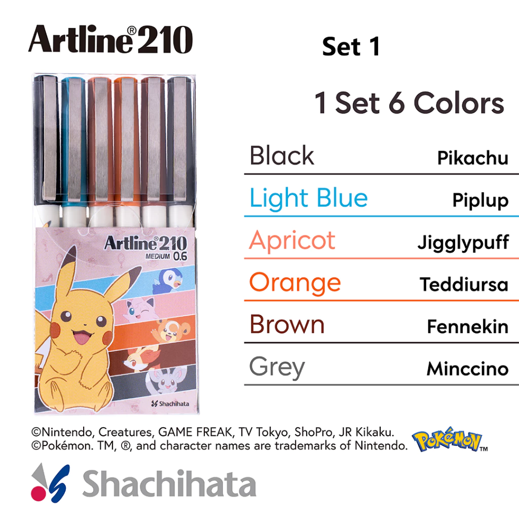 Artline 210 Writing Pen 6pcs Set (Pokémon edition)  - Medium Line 0.6mm | Pokemon  Set 2