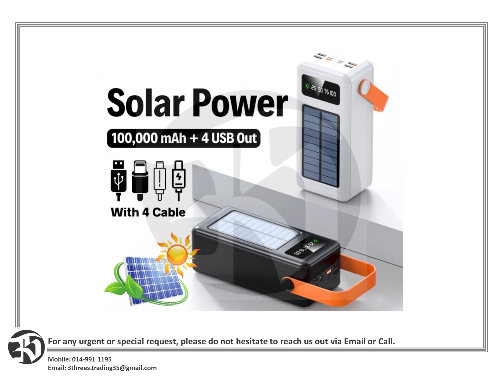 MASBER Solar Powerbank 100,000mAh
