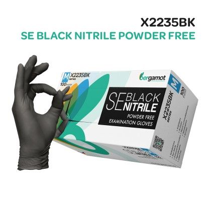 Bergamot SE Black Nitrile Powder Free Examination Gloves (100's) X2235BK