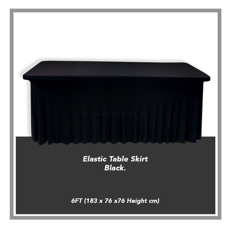 6 FT Skirt Elastic Banquet Table Cloth Top Cover Skirting Event Hotel Kain Sarung Alas Meja segi (Black)