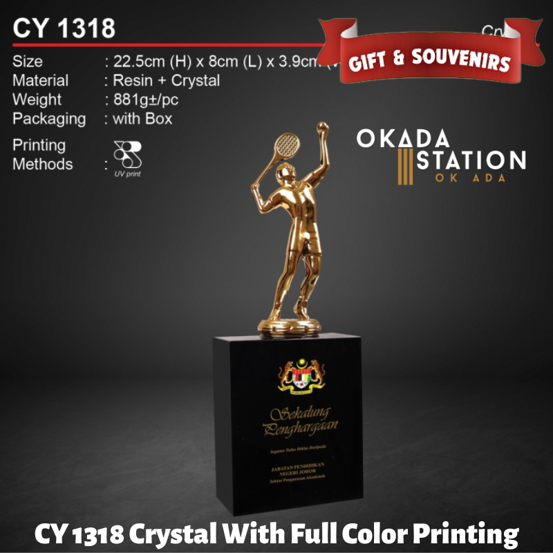 GIFT & SOUVENIRS : CY 1318 CRYSTAL WITH FULL COLOR PRINTING / CRYSTAL AWARD / AWARD TROPHY / TROFI / 22.5CM(H) / 1PC