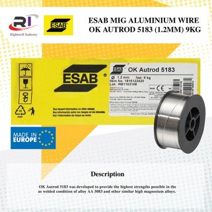RIGHTWELL ESAB OK AUTROD 5183 ALUMINUM MIG WELDING WIRE (1.2MM) 9KG