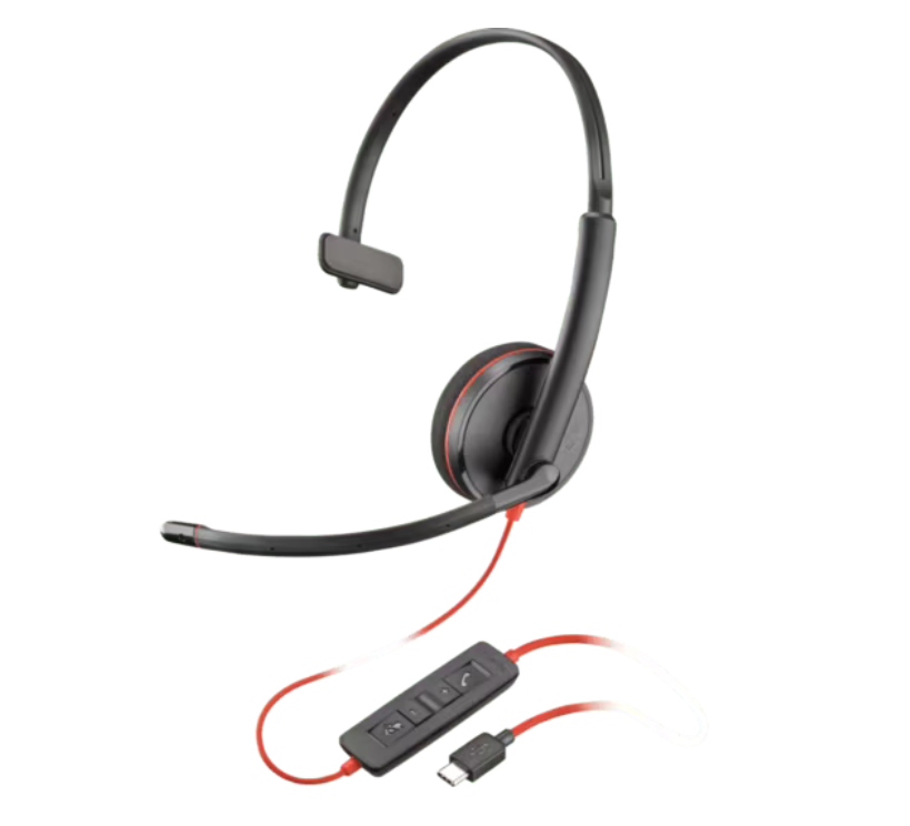 Poly Blackwire 3210 Monaural USB-C Headset +USB-C/A Adapter