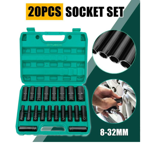 20PCS 1/2" Impact Black Deep Socket Box Set Tool Set 8-32MM