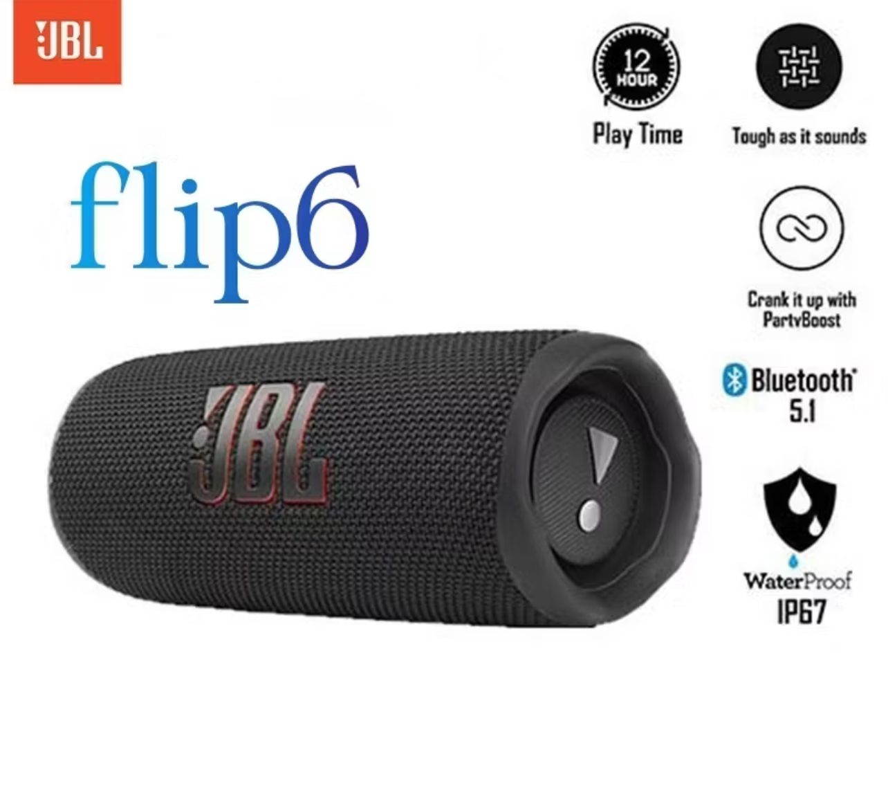 JBL Flip 6 Bluetooth Speaker - IP67 Waterproof, Durable Fabric, 12H Battery & Punchy Bass | Ideal for Hiking, Camping & Music Lovers