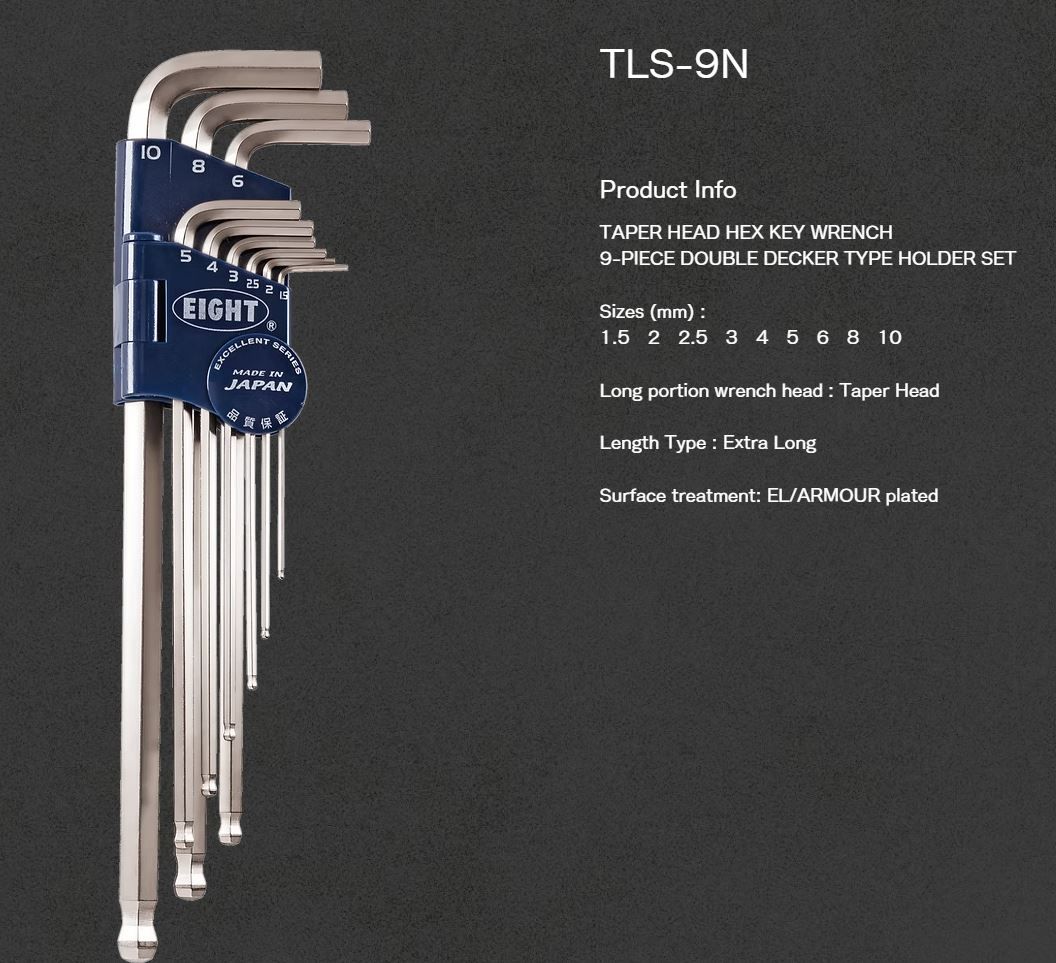 EIGHT TLS-9N TAPER HEAD HEX KEY WRENCH 9-PIECE DOUBLE DECKER TYPE HOLDER SET