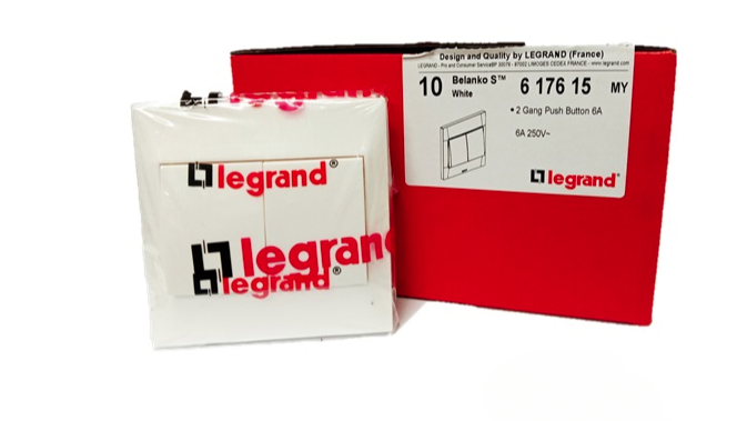 LEGRAND BELANKO S 617615 6A 250V 2GANG PUSH BUTTON SWITCH (WHITE)