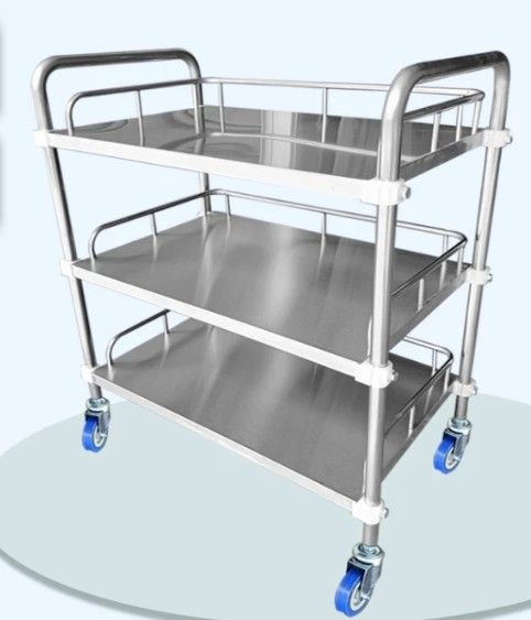 Stainless Steel Medical Instrument Trolley with Wheels & Handle