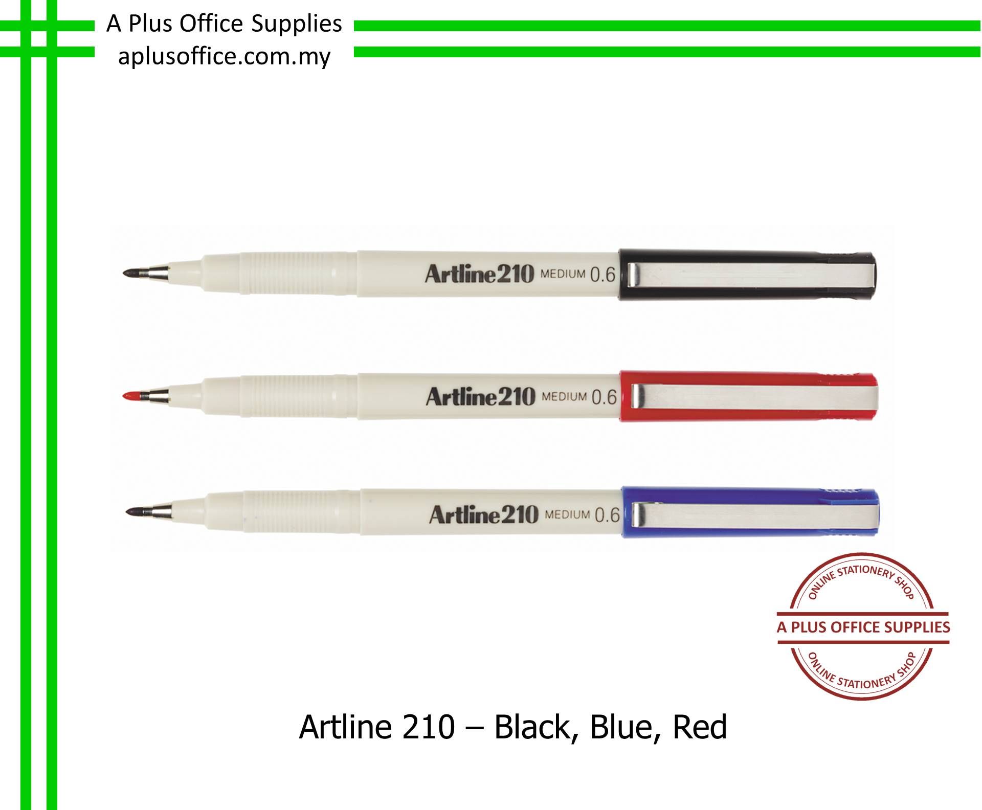 ARTLINE 210 Writing Pen - Black, Blue, Red