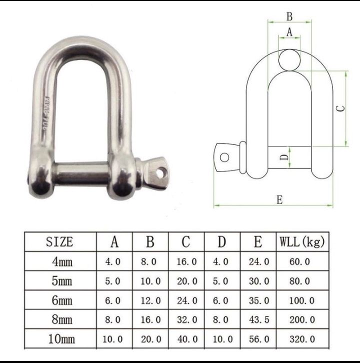 Galvanised D shackle size:4,6,8,10& 12mm - Free Delivery