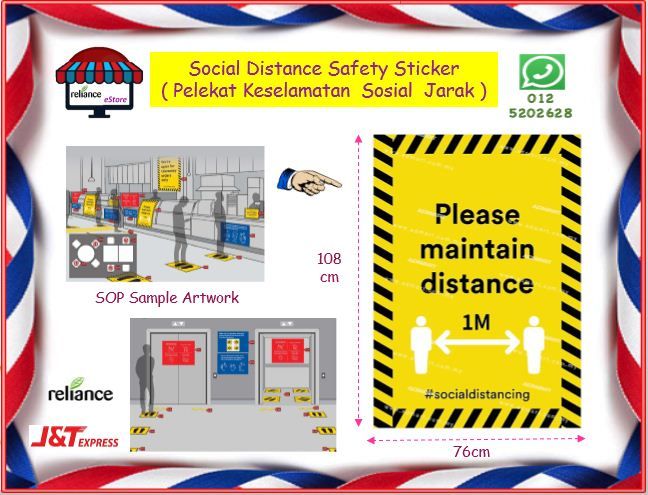 Social Distance Safety Sticker / Social Distancing Sticker / Pelekat Tanda Keselamatan Sosial Jarak # Size : 108cm x 76cm # SOP Safety Label Sticker # SD08 # RS1597 ( KTT : 1 Keping )