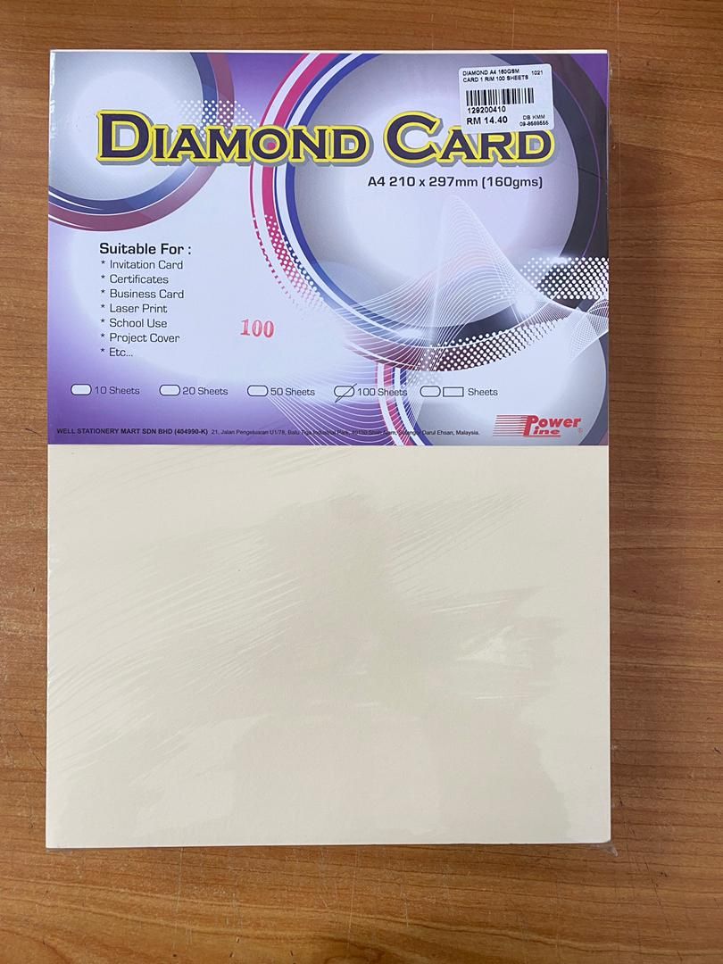 POWER LINE DIAMOND CARD IVORY A4 160GSM 100sheets/pac