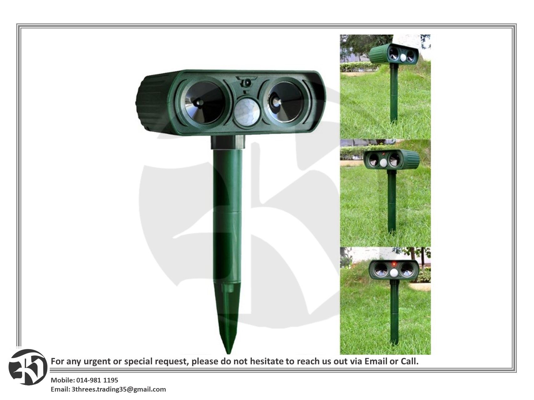 Solar Powered Outdoor Ultrasonic Animal Repellent