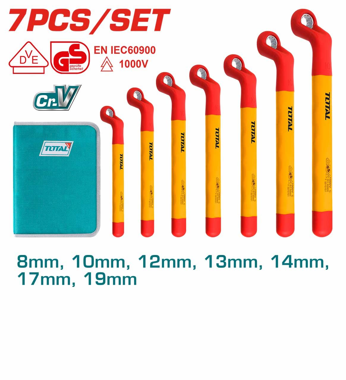 TOTAL THKISPA0702 7 Pcs Insulated Ring Wrench Set