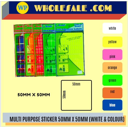 LABEL / MULTI PURPOSE / 50MM X 50MM / ALL COLOUR / STICKER LABEL / COLOUR LABEL
