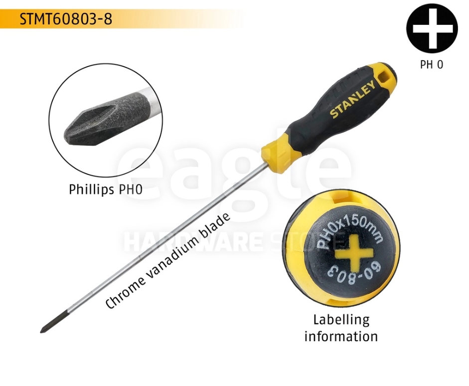 STANLEY STMT60803-8 PH.0 X 150MM PHILLIPS CUSHION GRIP SCREWDRIVERS