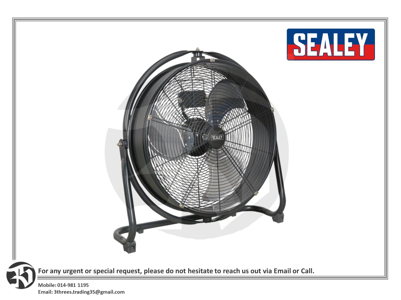 Sealey HVF20S 20" Industrial High Velocity Orbital Drum Fan, Black