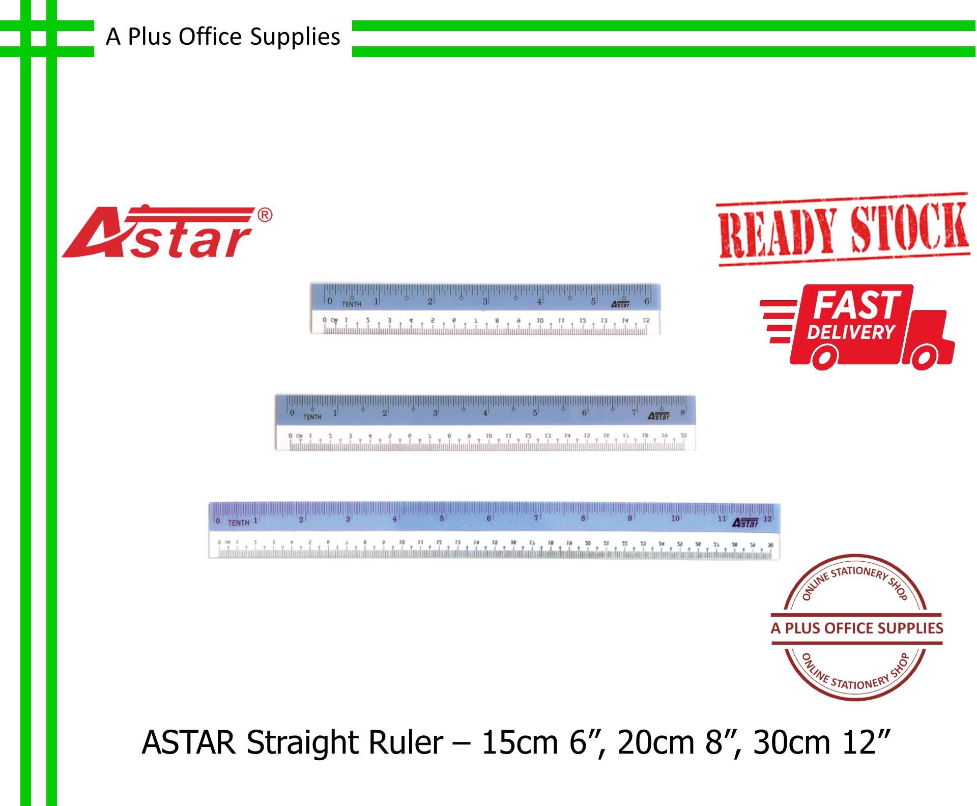 ASTAR Straight Ruler / Pembaris Plastik - 15cm 6", 20cm 8", 30cm 12"