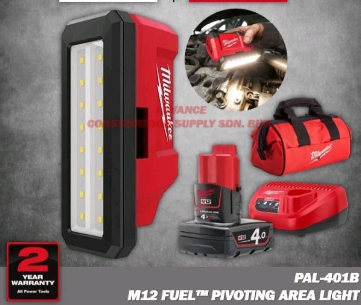 Milwaukee M12 PAL-0 LED Pivot Area Light 700 Lumens+ Battery+ Charger+ Bag