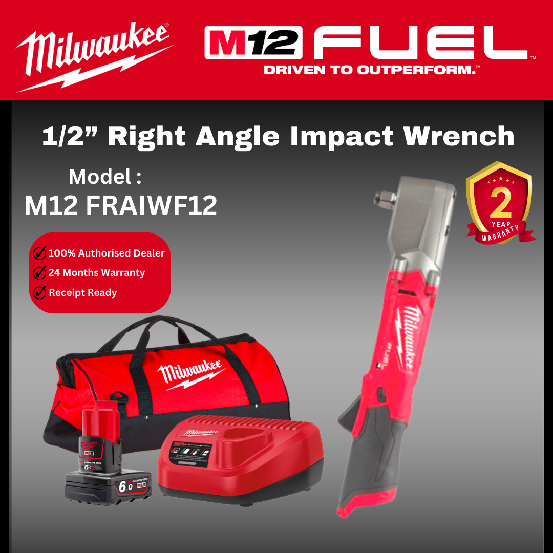 Milwaukee M12 1/2鈥�Right Angle Impact Wrench / 270Nm MILWAUKEE Wrench / Milwaukee Impact Wrench / M12 FRAIWF12-0 / FULL SET