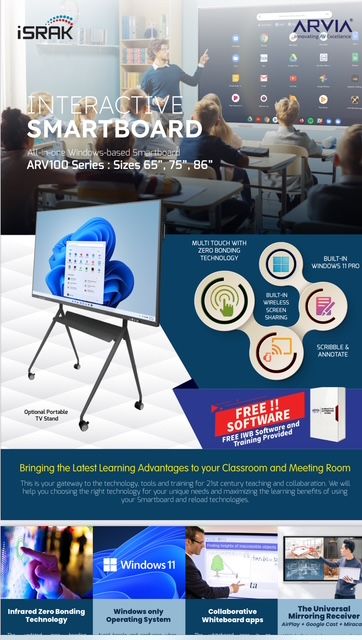 ARVIA Interactive Smartboard – ARV100 (75 inci) With Stand + Tranning (Windows PC)