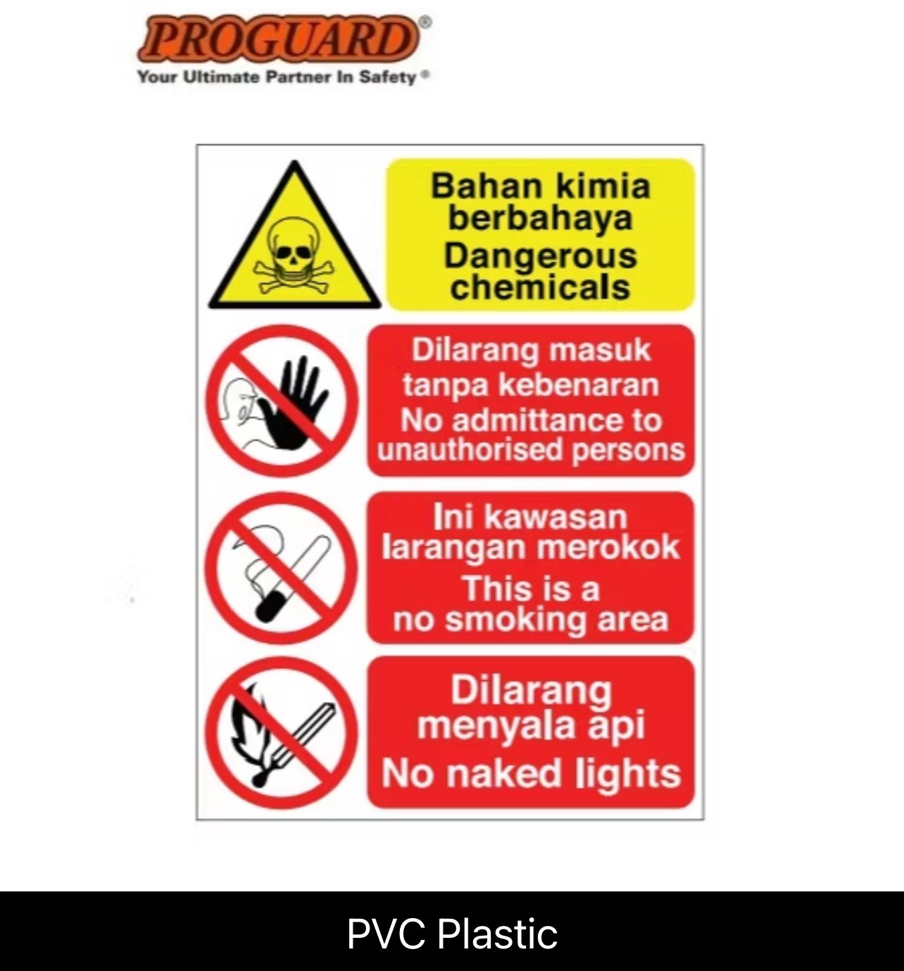 Proguard Bahaya Dangerous Chemicals Multi Message Indoor Outdoor Safety Sign Plastic Sticker Label Signage MMS1884 Proguard