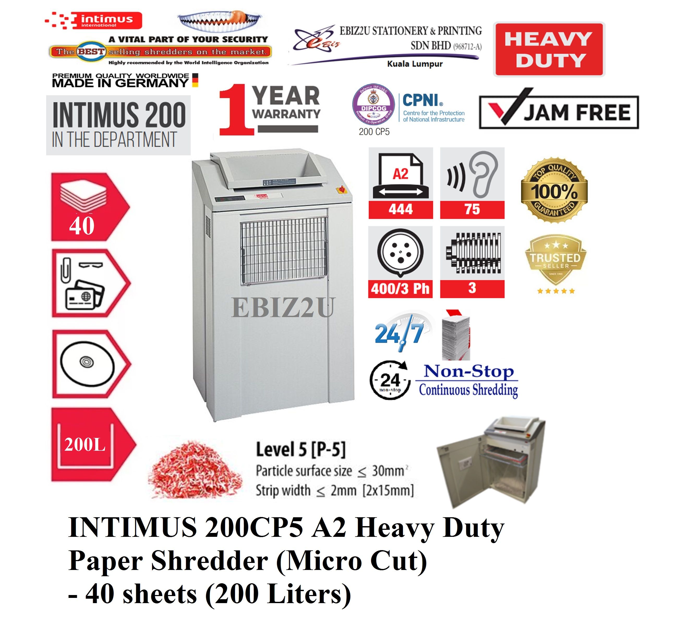 INTIMUS 200 CP5 Paper Shredder (Shred Capacity: 35-40 Sheets, Micro Cut: 1.9x15mm, Bin Capacity: 200 Liters)_Made in Germany