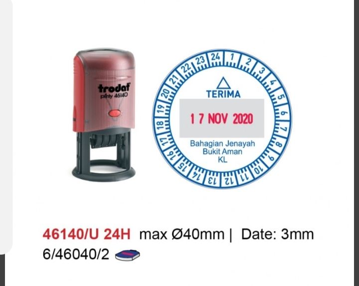 Trodat Ocha Trodat Self Inking Date Stamp 46140/UP3 24Hour/ 12hour 40mm dia
