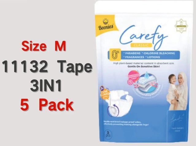 Beenies Comfy Pants / Carefy Tape Disposable Baby Diapers Trial Pack 4in1 /3in1 -  5 pack 5 pk 11132 M tape SL-11120-11123-11130-11134-KK
