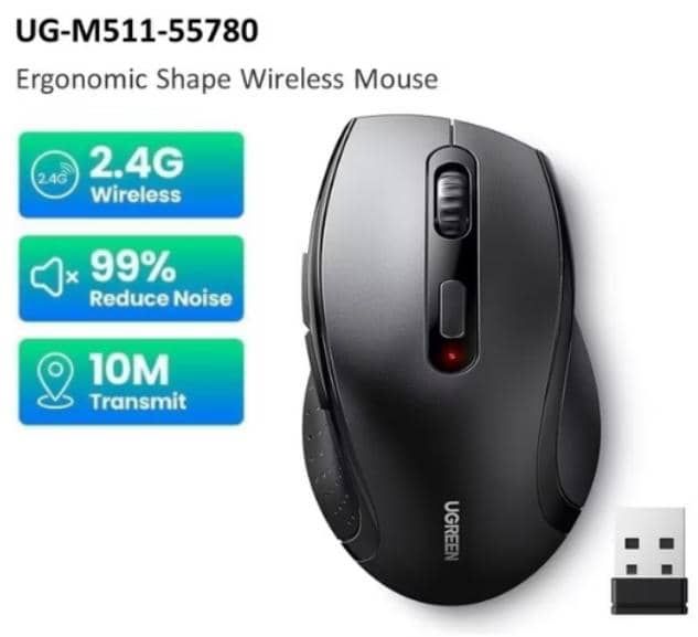 Ergonomic shape wireless mouse with 6 button, UGreen UG-M511-55780, 2.4Hz